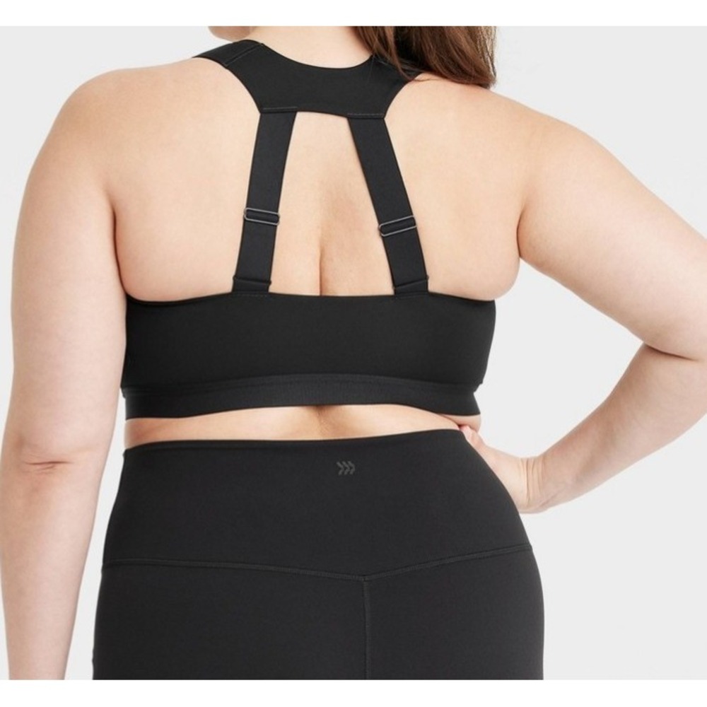 All in Motion Zip-Front Bra Size 44C High Support Black Wire Free Padded NWT - Picture 2 of 3